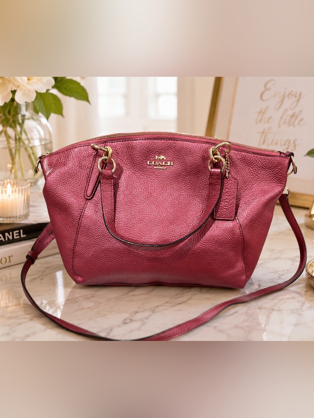 Coach pink metallic 2 way crossbody bag